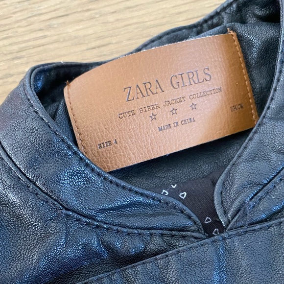 Zara leather-like black biker jacket, Girls size 4 - Picture 4 of 6
